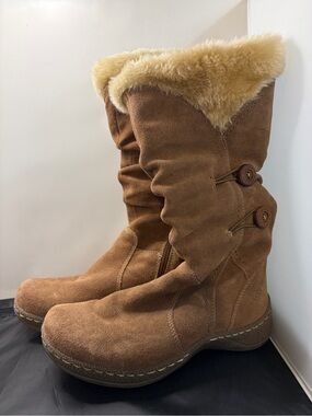 Bear Traps Esha Suede Leather Faux Fur Lined Winter Boots Size 6 1/2 M NICE!